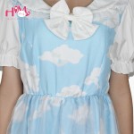 Lolita Dress Casual Cloud Prints Sky Blue Sailor Collar Short Or Long Sleeves Organza Sailor Dress Harajuku Cosplay Veil Dresses