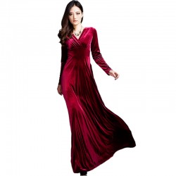 Long Dress Plus Size S~3XL Women Winter Dresses Long Sleeve V Neck Maxi Dress Velour Women Sexy Party Night Club Dress