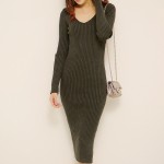 Long Sweater Dresses For Women  Autumn Winter Brand Design Size Sheath V-Neck Pullovers Brief Thick Warm Knitting Dress
