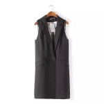 Long Vest Women Sleeveless Jacket Female Waistcoat Colete Feminino 2017 European Elegant Office Suits Blue Black Chalecos Mujer