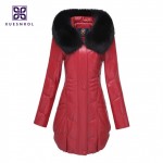 (Lord Fur) Winter Ladies' Genuine Sheepskin Leather Down Parkas Coat Fox Fur Hoody Women Fur Outerwear Coats VK1406