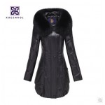 (Lord Fur) Winter Ladies' Genuine Sheepskin Leather Down Parkas Coat Fox Fur Hoody Women Fur Outerwear Coats VK1406