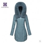 (Lord Fur) Winter Ladies' Genuine Sheepskin Leather Down Parkas Coat Fox Fur Hoody Women Fur Outerwear Coats VK1406