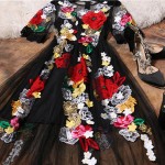 Luxury Dress New 2018 Summer Fashion Designer New Elegant Flower Embroidery Appliques Black Mesh Slim Women Vintage Long Dress