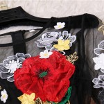 Luxury Dress New 2018 Summer Fashion Designer New Elegant Flower Embroidery Appliques Black Mesh Slim Women Vintage Long Dress