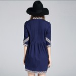 Luxury High End Mini Dress Women Spring Summer 2017 3/4 Sleeve Floral Embroidery Pressed Pleated Noble Palace Princess Dress