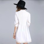 Luxury High End Mini Dress Women Spring Summer 2017 3/4 Sleeve Floral Embroidery Pressed Pleated Noble Palace Princess Dress