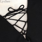 Lychee Harajuku Punk Gothic Women Dress V Neck Flare Sleeve Lace Up Dress Casual Party Mini Dress