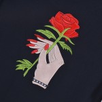 Lychee Harajuku Vintage Korean Style Summer Women T-Shirt Embroidery Flower Rose Hand Short Sleeve Tee Top