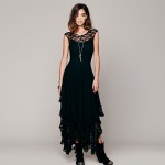 MCCKLE Women's Boho People Hippie Style Irregular Lace Dresses Sexy Long Dress Double Layered Ruffled Trimming Dress Clothing