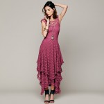 MCCKLE Women's Boho People Hippie Style Irregular Lace Dresses Sexy Long Dress Double Layered Ruffled Trimming Dress Clothing