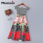 MEETMEFASHION HIGH Quality New 2017 Designer Runway Dress Women's Sexy Slash Neck Stripe Patchwork A Line Slim Print Dress