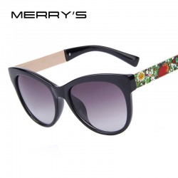 MERRY'S Women Fashion Brand Designer Cat Eye Sunglasses Gradient Lens Flower Adornment Alloy Legs Summer Sunglasses UV400