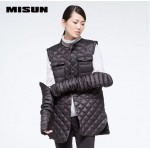 MISUN 2017 duck down coat women PU patchwork detachable shirt paragraph O-neck single breasted long-sleeve thin down jacket