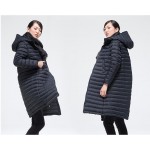 MISUN 2017 duck down coat women brief zippers with a hood wide-waisted long-sleeve thin and light solid long outwear down jacket
