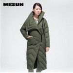 MISUN 2017 duck down coat women loose oblique zippers pockets bow big stand collar solid thickening X-Long outerwear down jacket