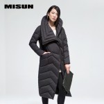 MISUN 2017 duck down coat women loose oblique zippers pockets bow big stand collar solid thickening X-Long outerwear down jacket