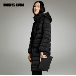 MISUN 2017 duck down coat women removable cap slim zippers medium-long brief long-sleeve pockets thickening outwear down jacket