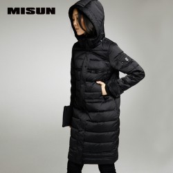 MISUN 2017 duck down coat women removable cap slim zippers medium-long brief long-sleeve pockets thickening outwear down jacket