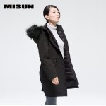 MISUN 2017 duck down coat women thickening big fur collar slim waist medium-long solid zippers 2 piece suit outwear down jacket