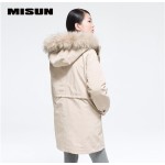 MISUN 2017 duck down coat women thickening big fur collar slim waist medium-long solid zippers 2 piece suit outwear down jacket