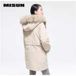 MISUN 2017 duck down coat women thickening big fur collar slim waist medium-long solid zippers 2 piece suit outwear down jacket