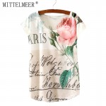 MITTELMEER New Cotton T-Shirt Women Short Sleeve O-Neck Casual Floral Print Rose t shirt Summer tops for women Fashion Tees