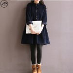 MIWIMD Big Size Autumn Winter Dresses 2018 New Fashion Women Vintage Solid Color Casual Loose Long Sleeved Cotton Corduroy Dress