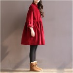 MIWIMD Big Size Autumn Winter Dresses 2018 New Fashion Women Vintage Solid Color Casual Loose Long Sleeved Cotton Corduroy Dress