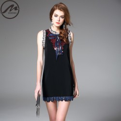 MIWIMD Plus Size Summer Arts Style Dresses 2017 New Fashion Women European Sleeveless Luxury Sequined Bow Vintage Mini Dress