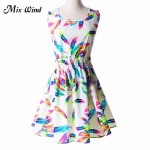 MIX WIND 2017 Summer Style Women Dress Ukraine Casual Sexy Wide Boat Neck Beach Dresses Sleeveless Deep Round-neck Party Dress