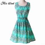 MIX WIND 2017 Summer Style Women Dress Ukraine Casual Sexy Wide Boat Neck Beach Dresses Sleeveless Deep Round-neck Party Dress