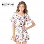 MIX WIND 2017 hot sale Floral Print Midi Silk Dress for Women New Fashion Vintage Half Sleeve Loose Summer Dresses Free shipping