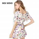 MIX WIND 2017 hot sale Floral Print Midi Silk Dress for Women New Fashion Vintage Half Sleeve Loose Summer Dresses Free shipping