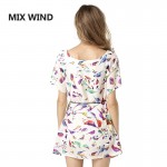 MIX WIND 2017 hot sale Floral Print Midi Silk Dress for Women New Fashion Vintage Half Sleeve Loose Summer Dresses Free shipping