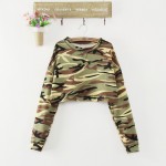 M/L/XL Fashion New Women Casual Camouflage Long Sleeve T shirts Long Sleeve Crop Top  Camouflage Hoodies High Waist Pullovers