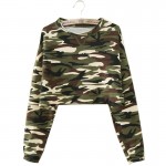 M/L/XL Fashion New Women Casual Camouflage Long Sleeve T shirts Long Sleeve Crop Top  Camouflage Hoodies High Waist Pullovers