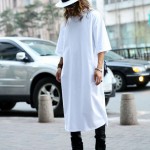 MOGU Extra Long Tee Shirts For Men O-Neck Extra Long Line Tops Tees Solid White Color T-shirt Men Big Size Men T Shirts