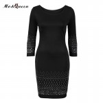 MOQUEEN Autumn Winter Dress Women 2018 Fashion Elegant Bodycon Rivet Pencil Dress Ladies Black Red Sheath Casual Party Dresses
