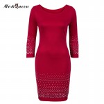 MOQUEEN Autumn Winter Dress Women 2018 Fashion Elegant Bodycon Rivet Pencil Dress Ladies Black Red Sheath Casual Party Dresses