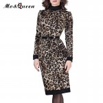 MOQUEEN Leopard Print Dress Women Fashion Long Sleeve Pencil Sheath Autumn Dress 2018 New Slim Bodycon Polyester Ladies Dresses