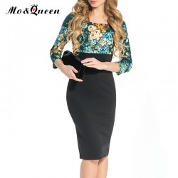 MOQUEEN Women Autumn Dress 2018 Fashion Casual Elegant Dress Women European Floral Print Pencil Dresses Green Ladies Vestidos