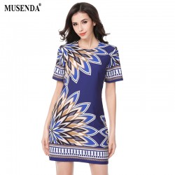 MUSENDA Women 2017 Summer Print Dress Navy Blue Short Dresses Lady Elegant Casual Fashion Party Office Dress Sundress Vestidos