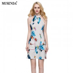 MUSENDA Women Halter White Dress 2017 Summer Vestidos Off Shoulder Tunic Pockets Sundress Sexy Party Dress Clothing Mini Dresses