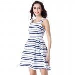 MUSENDA Women White and Blue Striped Square Collar Tank Draped Dress Summer Casual Fashion Cute Party Fit and Flare Dresses