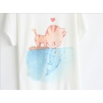 [Magic] New 2016 summer T shirt women style thin plus size loose batwing sleeve women's T-shirt  cat kiss Fish print Top Tees