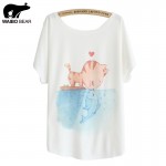 [Magic] New 2016 summer T shirt women style thin plus size loose batwing sleeve women's T-shirt  cat kiss Fish print Top Tees