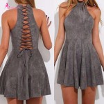Makkrom 2017 Summer  Woman Party Bandage Lace up Dress Off Shoulder Sexy Backless Casual Solid Pleated Mini Dress Plus Size