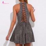 Makkrom 2017 Summer  Woman Party Bandage Lace up Dress Off Shoulder Sexy Backless Casual Solid Pleated Mini Dress Plus Size