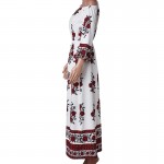 Makkrom 2017 Summer Women Print Slash Neck Off Shoulder Boho Beach Dress Casual Long Maxi Robe Femme Split Dress Women Clothing